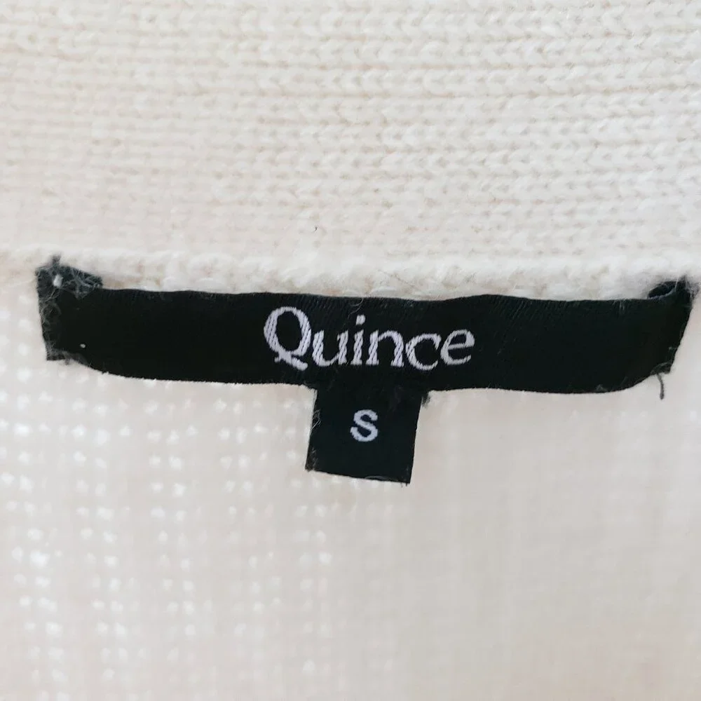Quince Mongolian Cashmere Fisherman Boxy Cropped Cardigan Sweater Womens Ivory S - Picture 6 of 7